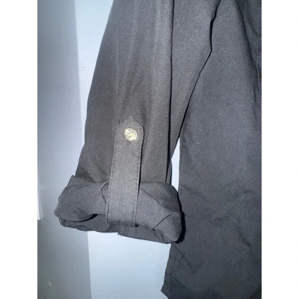 Miss Selfie black full zip front Y2K long sleeve roll tab top small - Picture 2 of 6